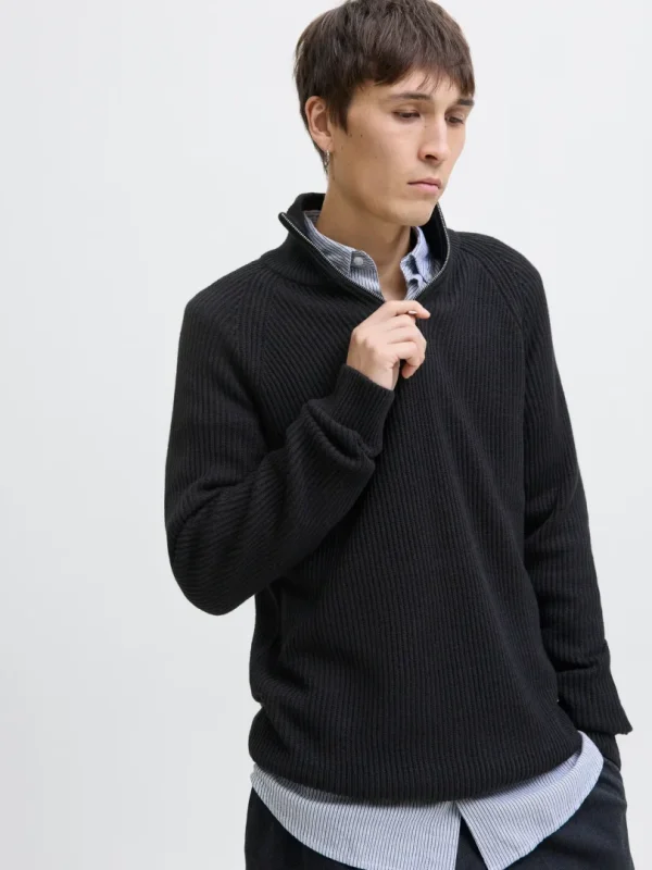Zip Genser Pannel Knit Black - Bilde 5