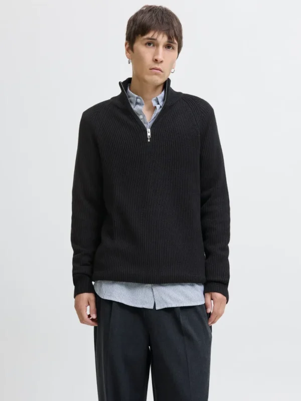 Zip Genser Pannel Knit Black